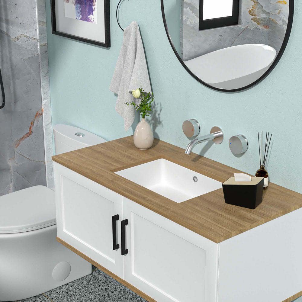 XUJMK 19 in. Undermount Rectangular Bathroom Sink Drain in White, 19.5 in. x 14 in. White Ceramic Bathroom Sink with Overflow (2)