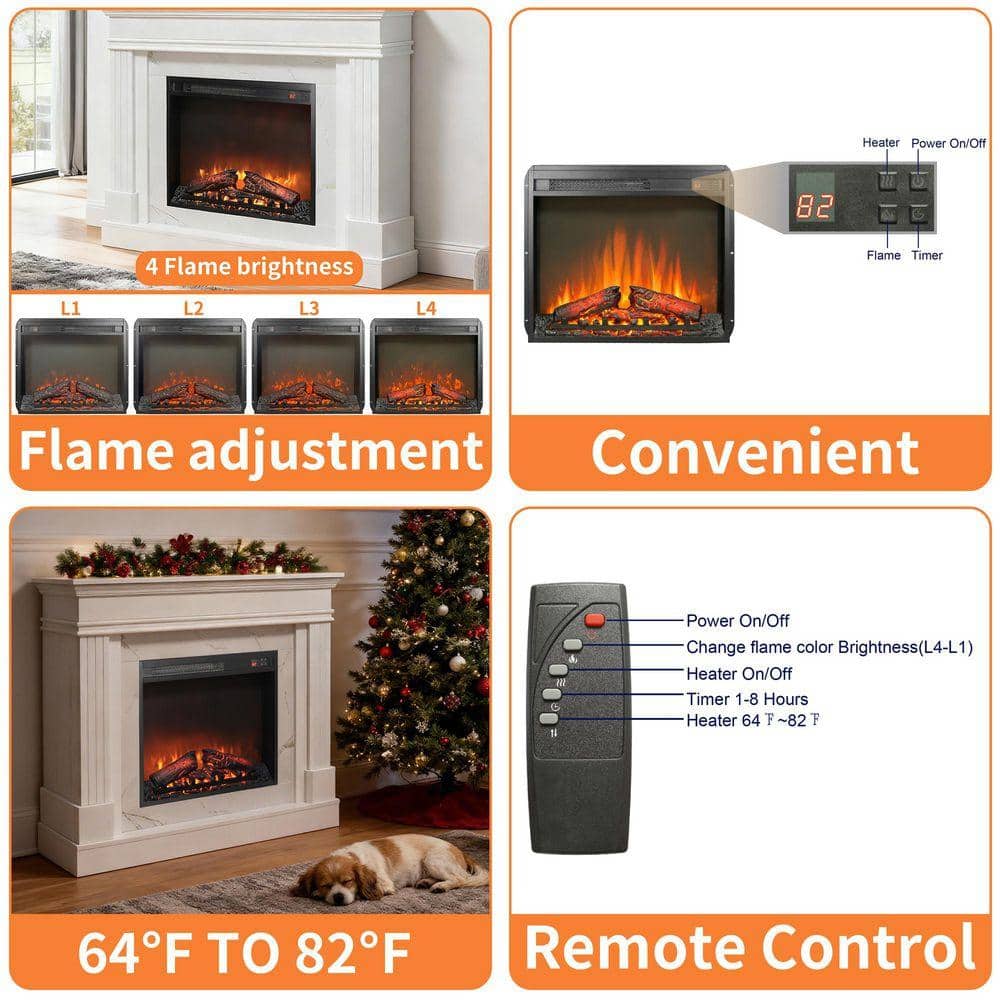 ToolCat 44 in. Freestanding Electric Fireplace with 23 in. Fireplace Insert, Realistic Log and Flame Effect, Remote,Timer, White (2)
