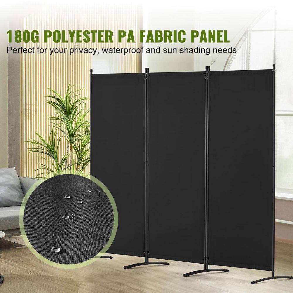 SVOPES 3-Panel Room Divider, Folding Screen Partition, Fabric Freestanding Room Dividers Black Polywire Privacy (2)