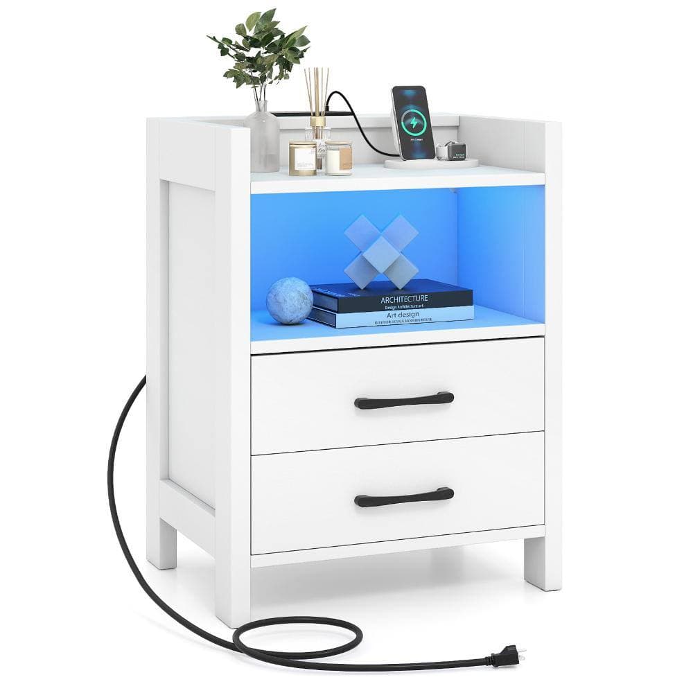 Volenca 23.5 Inch Nightstand with Charging Station and Open Storage Shelf (3)
