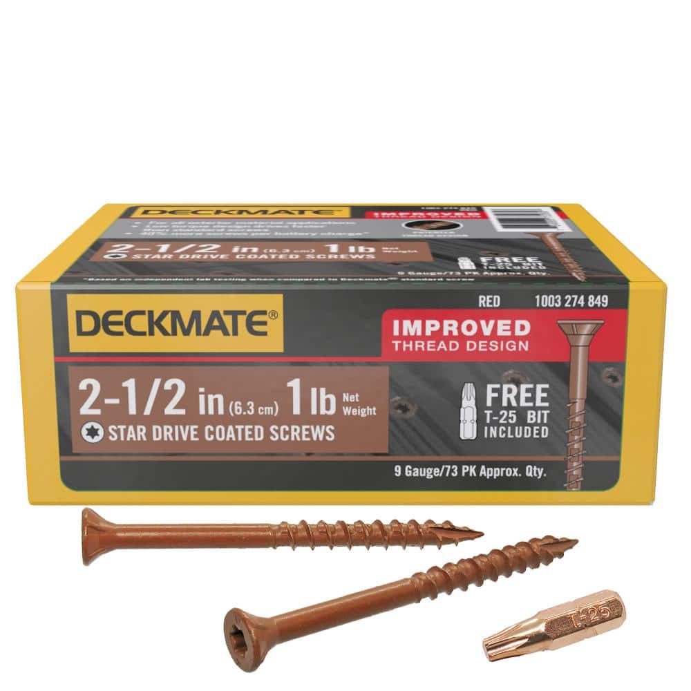 DECKMATE 2-1/2 in. Red Exterior Self-Starting Star Flat-Head Wood Deck Screws #9 (1 lb./87 pcs)