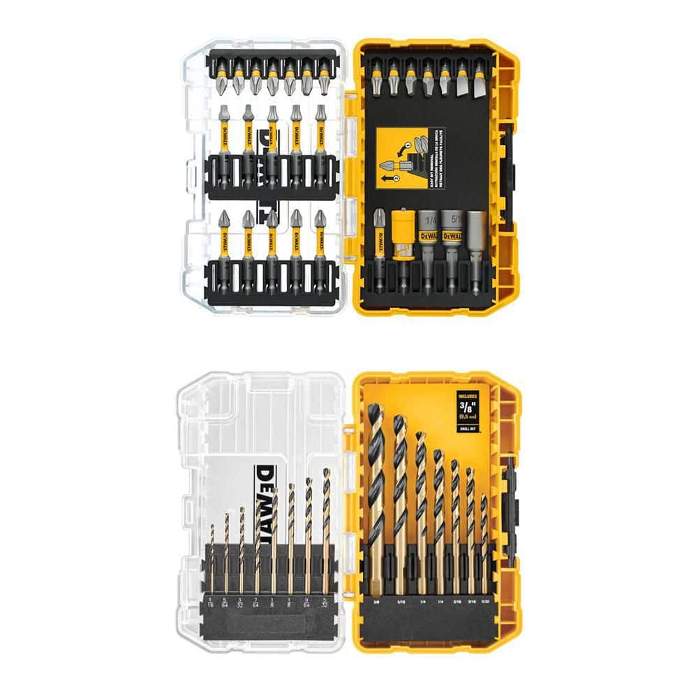 DEWALT Maxfit Ultra 1/4 in. Hex Steel Screwdriving Bit Set (30-Piece) and Black and Gold Twist Drill Bit Set (15-Piece)