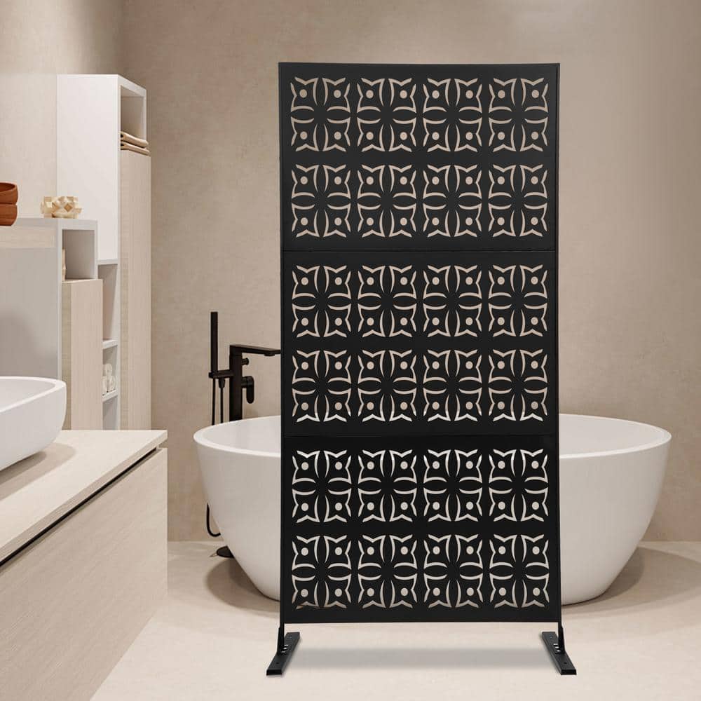 YIYIBYUS Black 6.2 ft. x 2.9 ft. Steel Outdoor/Indoor Decorative Privacy Panel Balcony Garden Privacy Screen (3)