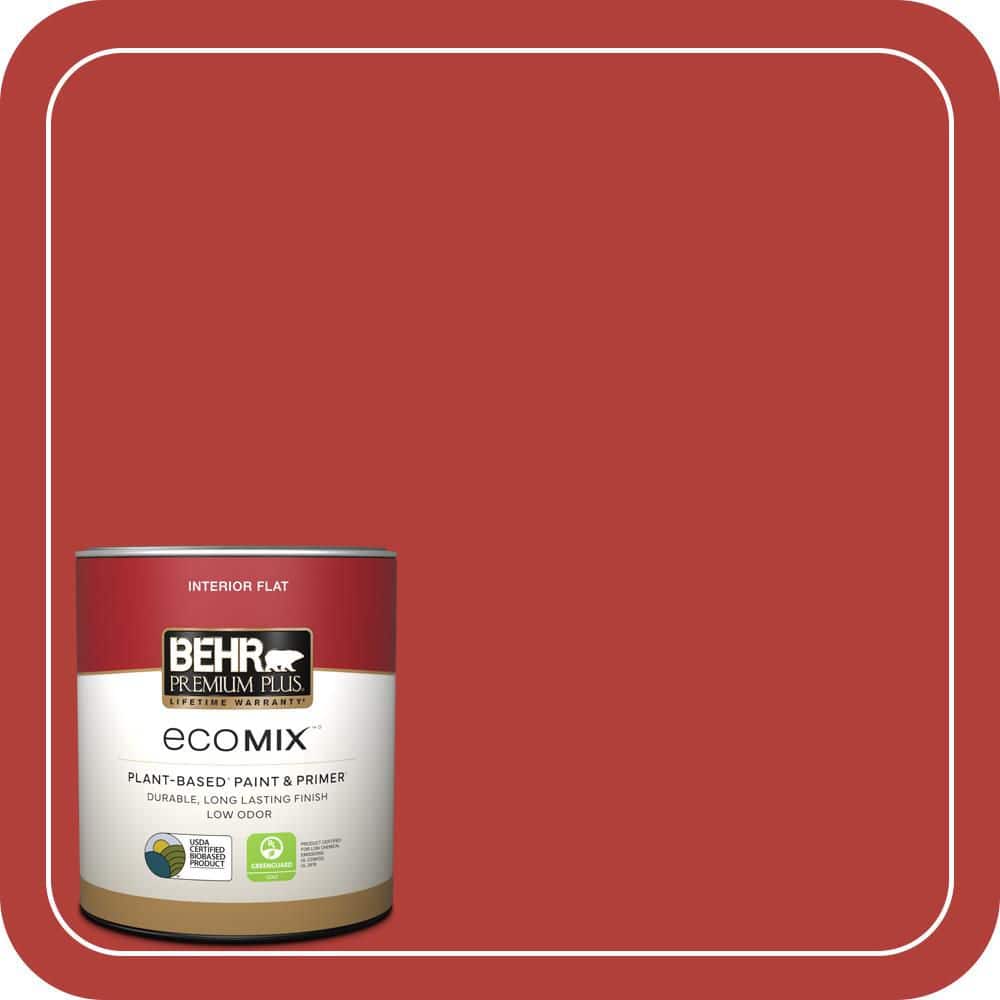 BEHR PREMIUM PLUS 1 qt. #170B-7 Red Tomato Flat EcoMix Plant-Based Interior Paint & Primer (1)