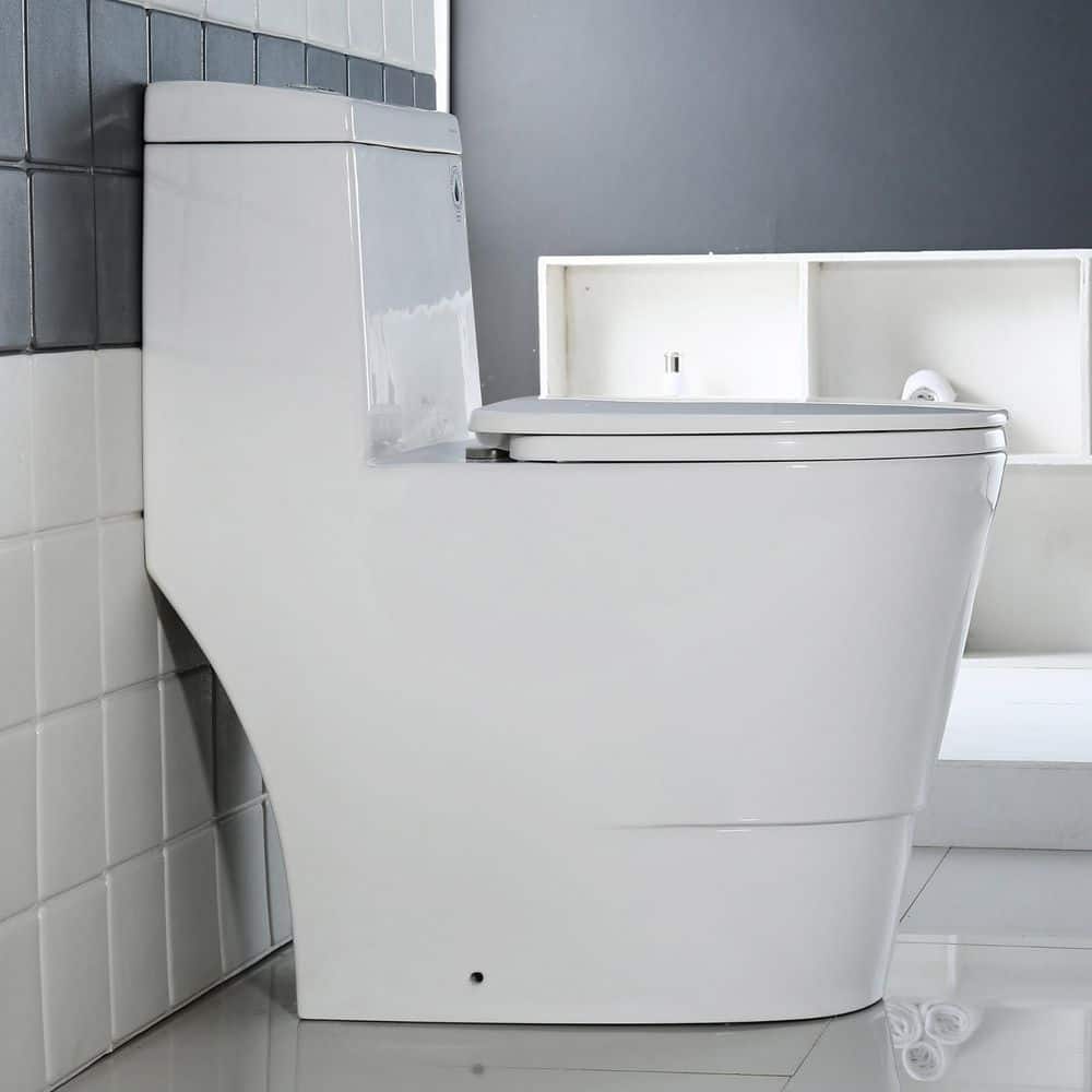 WOODBRIDGE 12 in. 1-Piece 1.0/1.28 GPF Dual Flush Elongated Toilet in White with Convenient 20 in. Tall Bowl and Soft Closing Seat (2)