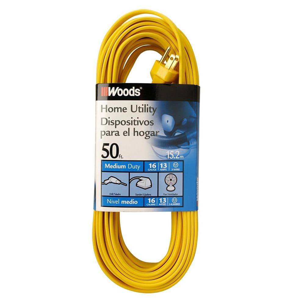 Woods 50 ft. 16/3 SPT-2 Flat Indoor Medium-Duty Utility Extension Cord, Yellow (1)