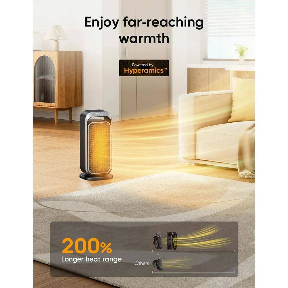 Ahfiwaso 1500 W Indoor Electric Compact Ceramic Space Heater with Remote Control, 70° Oscillation and Digital Thermostat, Gray (3)