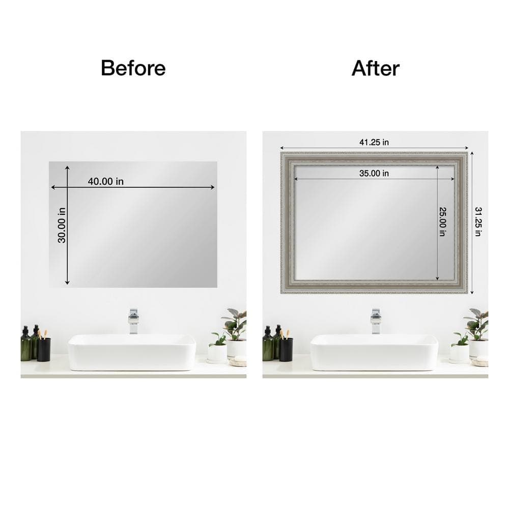 Amanti Art Mirror Makeover Parlor Silver 41.25 in. W x 31.25 in. H Bathroom Mirror Frame Border Kit-Fits a 40 x 30 Mirror (2)