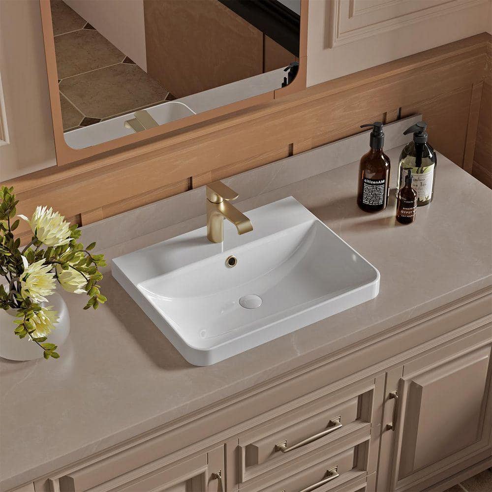 UNIKE Greenfield 20 in. Rectangular Ceramic Vessel/Drop-in Bathroom Sink in White with Overflow and Single Faucet Hole (3)