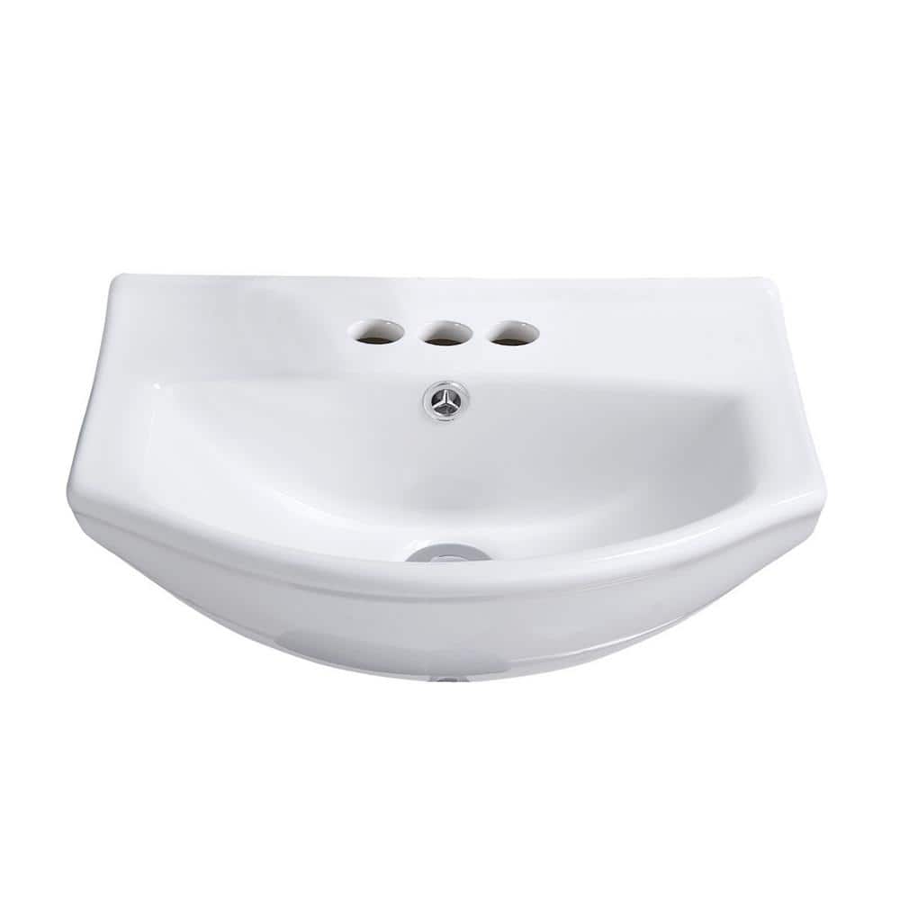 RENOVATORS SUPPLY MANUFACTURING Tahoe 17-3/4 in. Wall Mounted Bathroom Sink in White with 4 in. Faucet Hole and Overflow Space Saving Design (3)