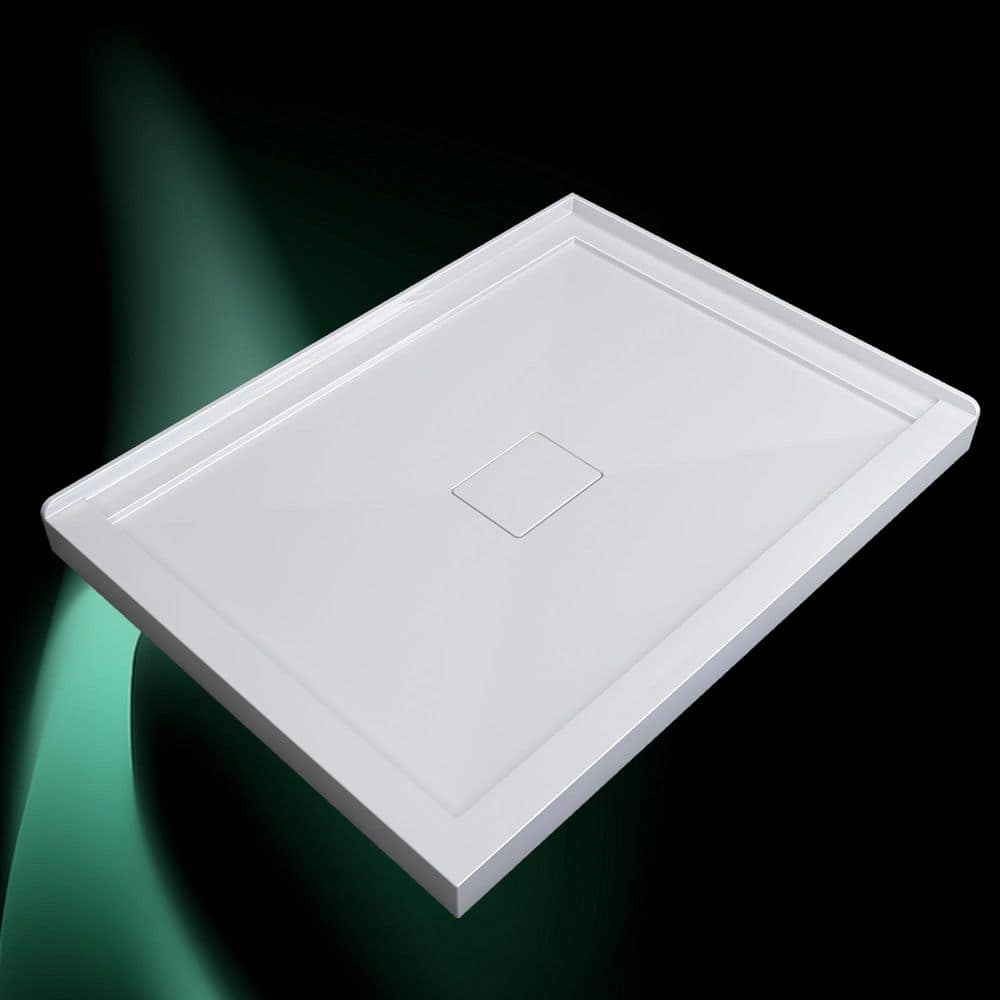 Getpro 48 in. L x 36 in. W Double Threshold Corner Shower Pan Base Acrylic Rectangular Shower Tray in White with Center Drain (2)