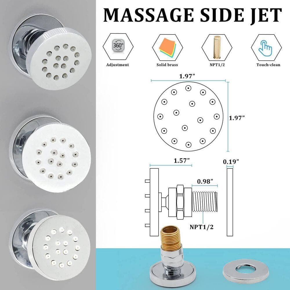 Wudkey 4-Piece 2 in. Round Body Spray Massage Spa Shower Jet in Wall, Showerhead with Mounting Hardware in Chrome for Bathroom (3)