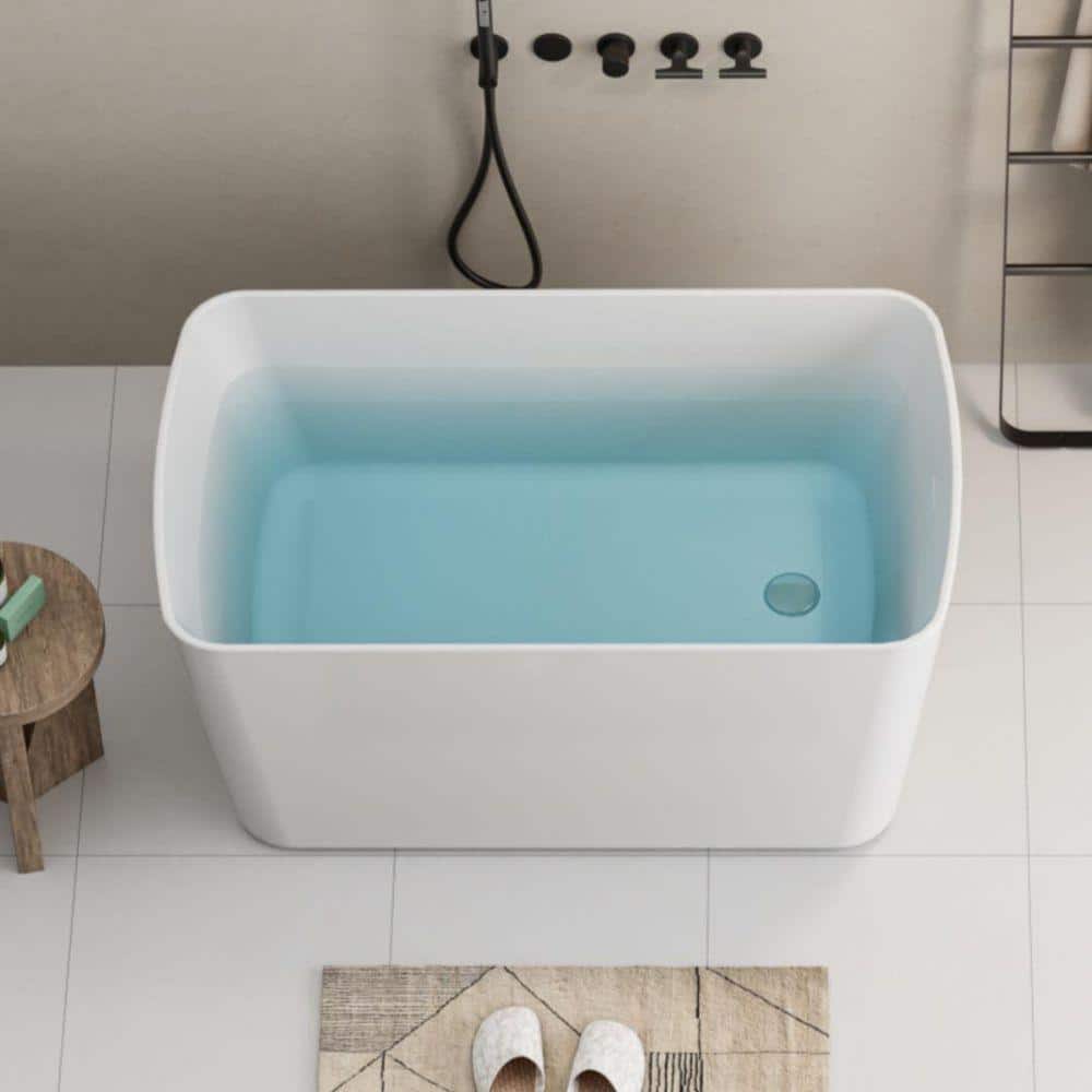 EAKYHOM 49 in. x 28 in. Freestanding Acrylic Soaking Bathtub with Chrome Overflow & Quick Drain System in Glossy White (1)