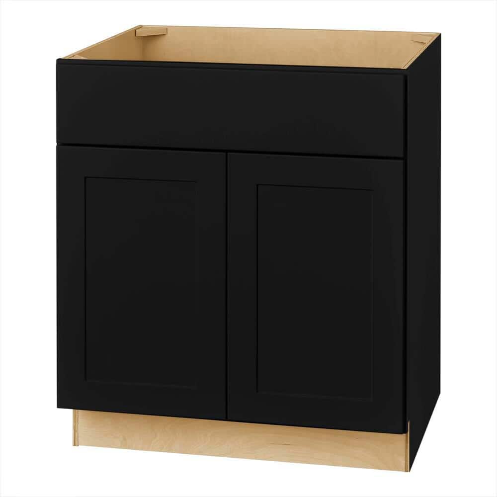 Hampton Bay Avondale 30 in. W x 24 in. D x 34.5 in. H Ready to Assemble Plywood Shaker Sink Base Kitchen Cabinet in Raven Black
