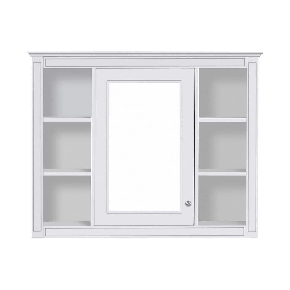Tahanbath 7.32 in. W x 35.03 in. D x 27.50 in. H Bathroom Storage Wall Cabinet with Mirror 6-Open Shelves in White (2)