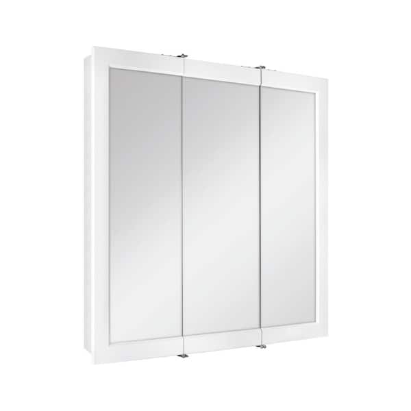 Glacier Bay 30-3/16 in. W x 29 in. H Framed Surface-Mount Tri-View Bathroom Medicine Cabinet with Mirror, White