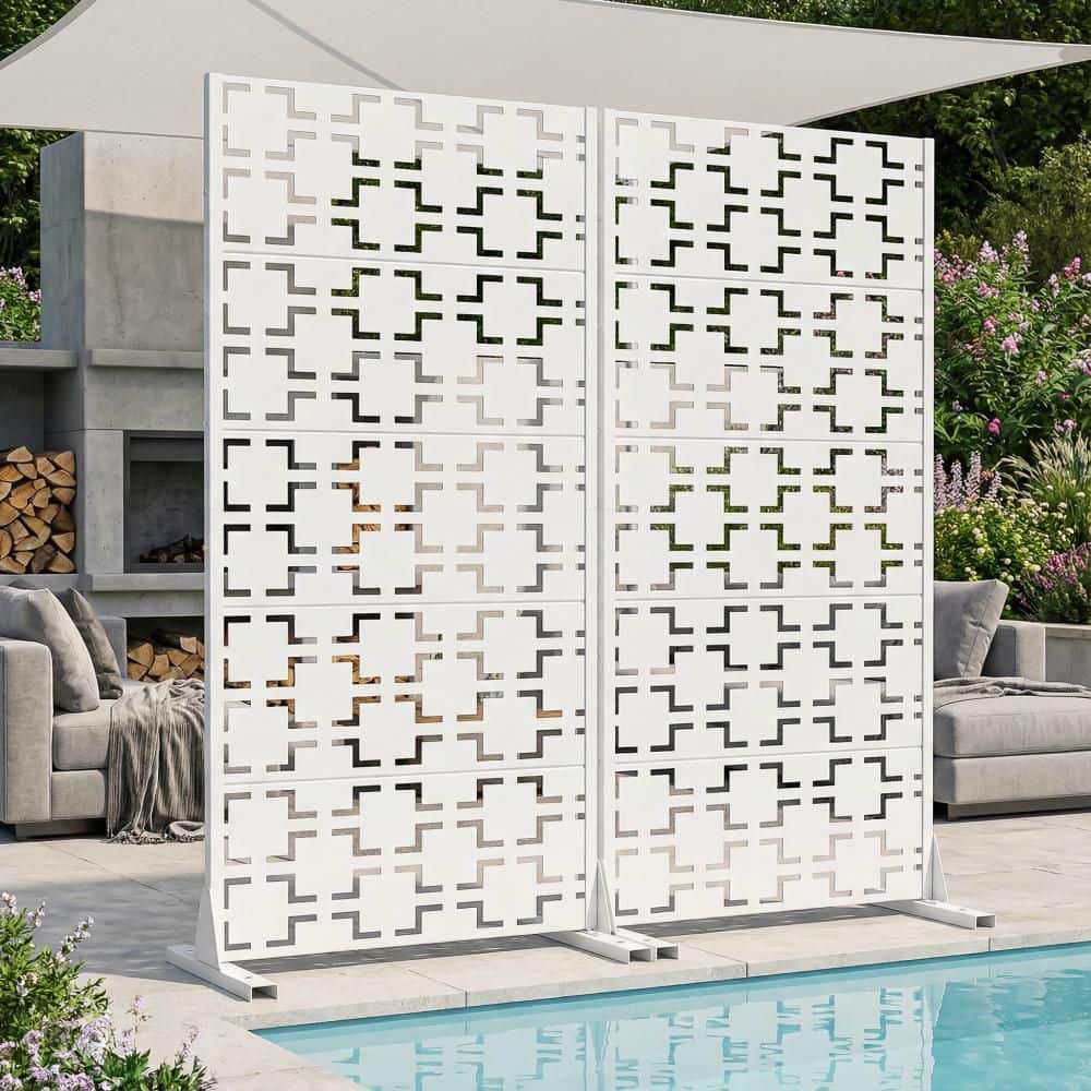 Dovelina 16 in. L x 59 in. H x 29.5 in. W Galvanized Metal Outdoor Privacy Screens Garden Fence in White(Set of 2) (1)