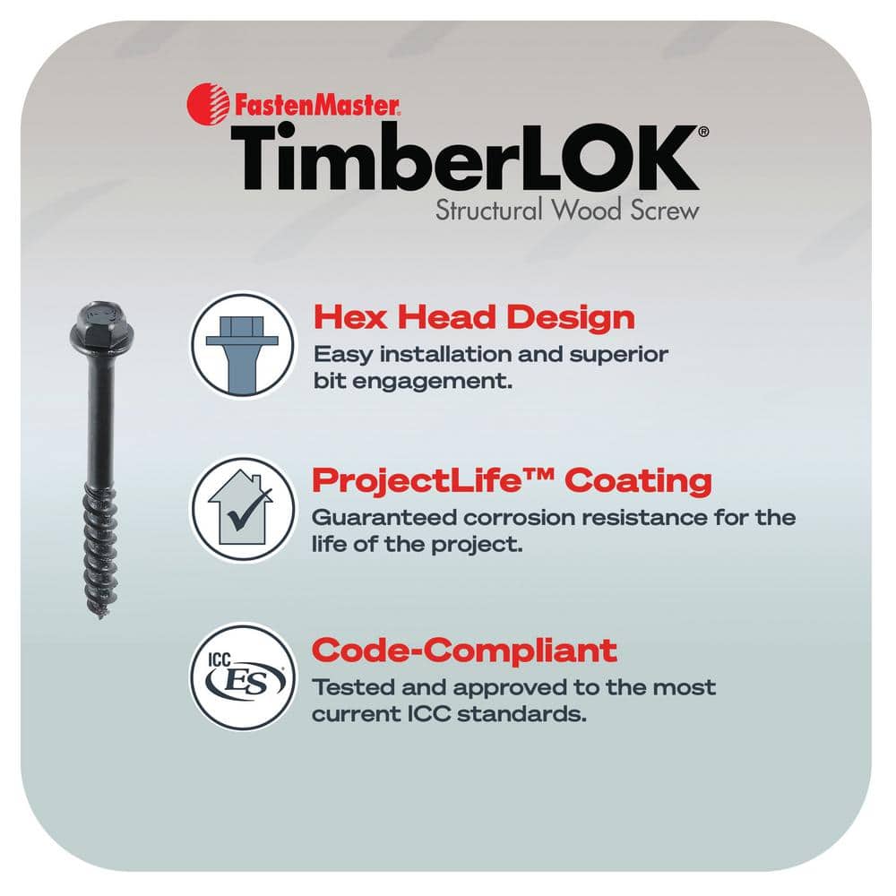 FastenMaster TimberLOK Structural Wood Screws- 2-1/2 inch wood screws with hex head- Black (4)