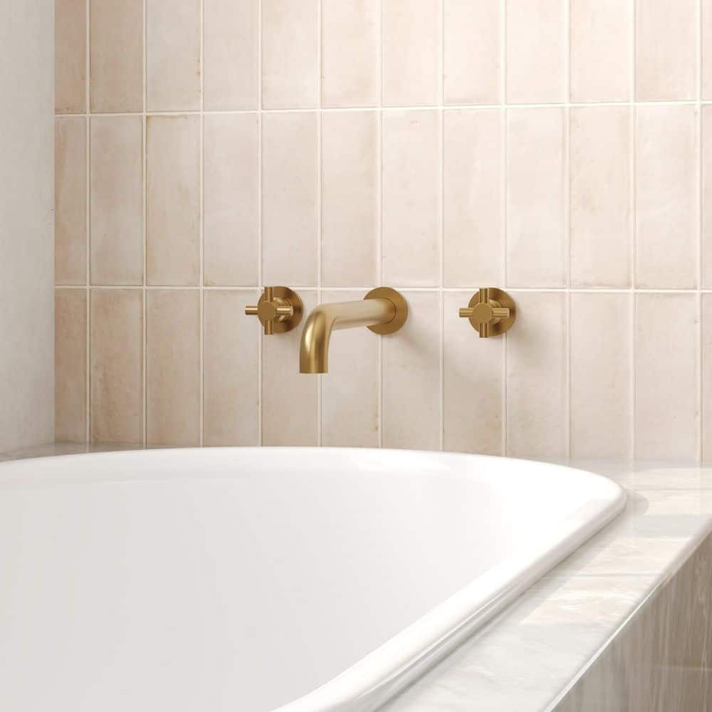 YAWWALK 11.5 in. Double-Handle Wall Mount Roman Tub Faucet 6.7 GPM in Brushed Gold (Valve Included) (2)