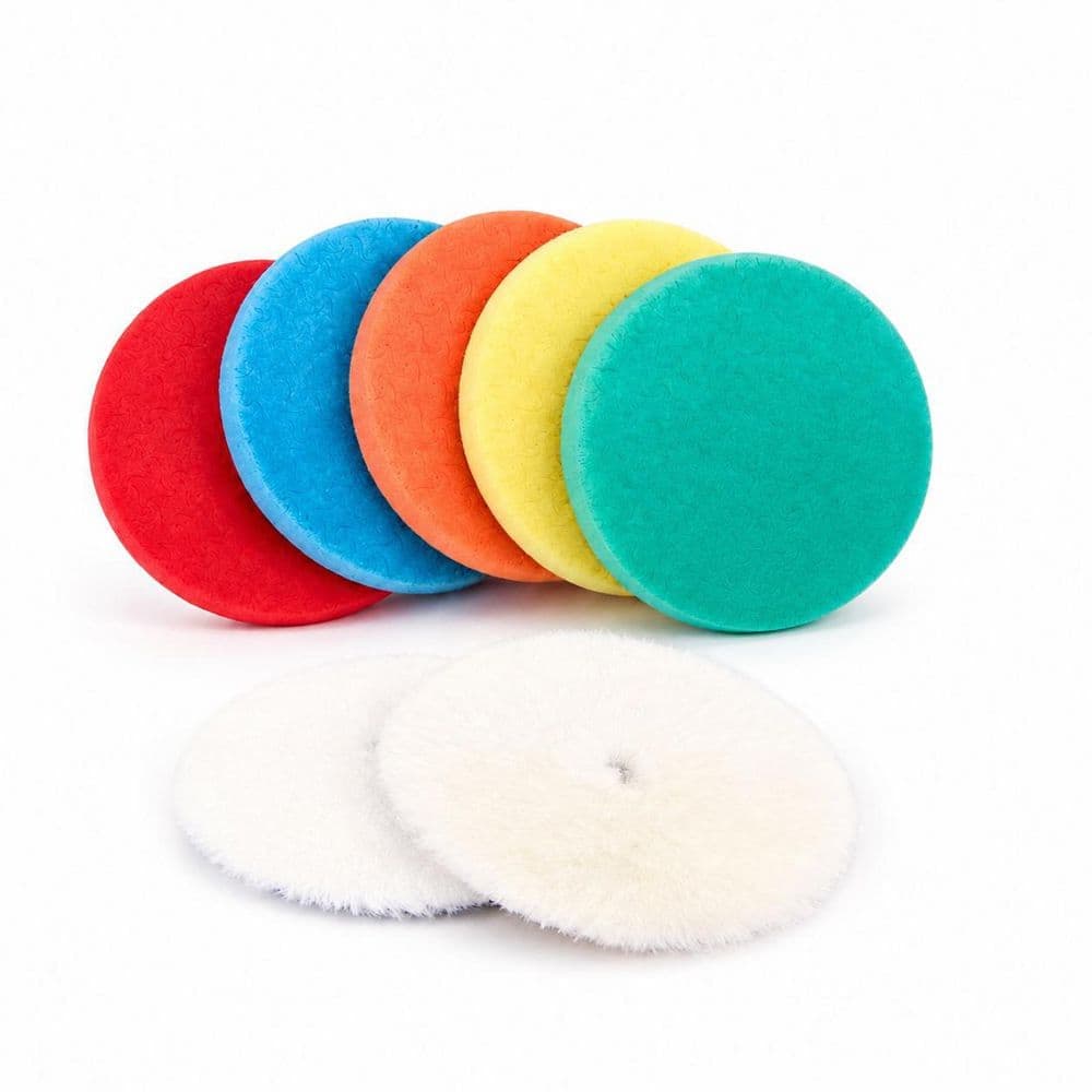 LAIFUCAM 6 Inch Foam Wool Microfiber Polishing Pad Kit with Hook-and-Loop for Car Buffer Polish Wax 7 Piece (1)