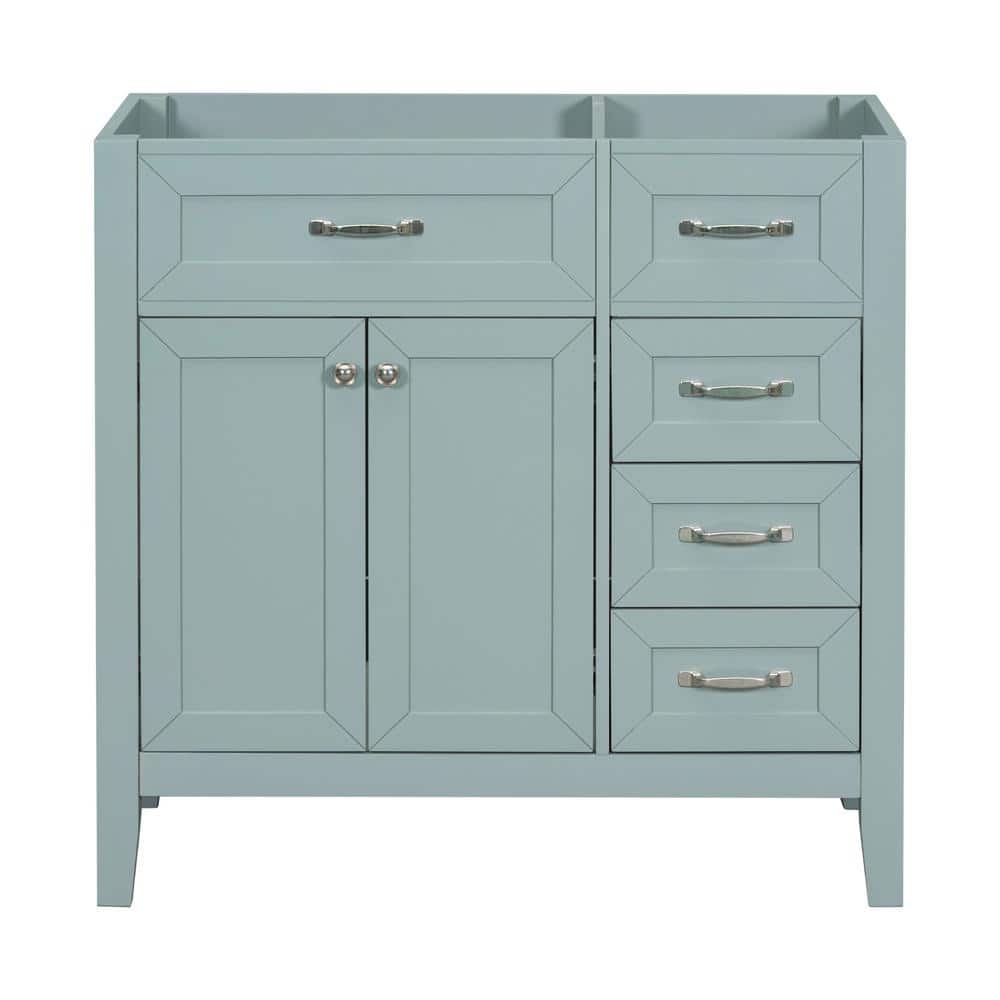 Unbranded 35.5 in. W x 17.7 in. D x 35 in. H Bath Vanity Cabinet without Top with 2 Doors and 3-Drawers in Green