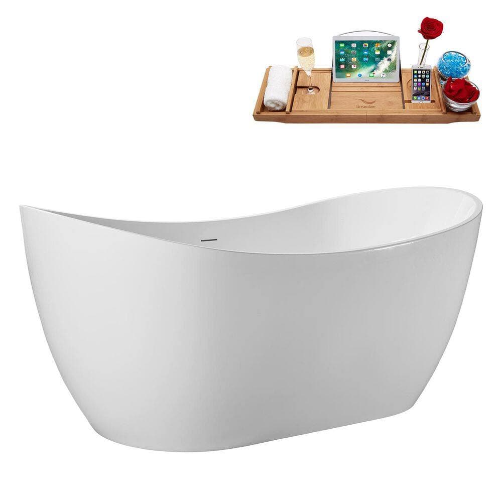Streamline 51 in. x 28 in. Acrylic Freestanding Soaking Bathtub in Glossy White With Brushed Nickel Drain (3)