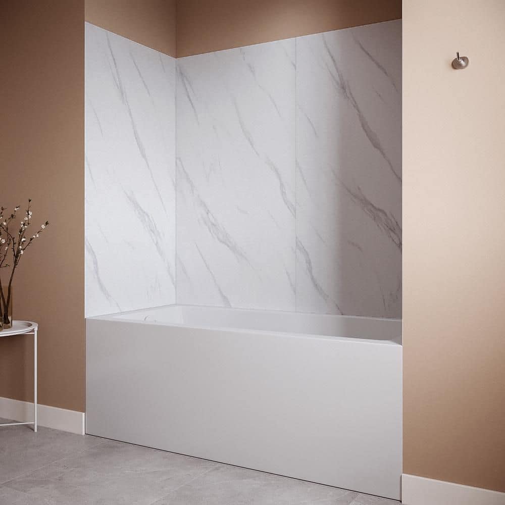 Streamline DSH-1840-208 30 in. L x 60 in. W x 60 in. H 4-Piece Glue-Up Alcove Bathtub Surround in White Marble Finish (2)
