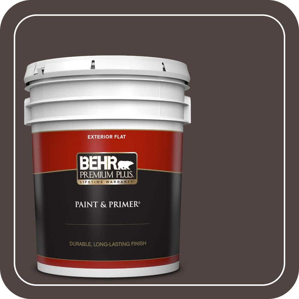 BEHR PREMIUM PLUS 5 gal. #QE-24 Manchester Brown Flat Exterior Paint & Primer