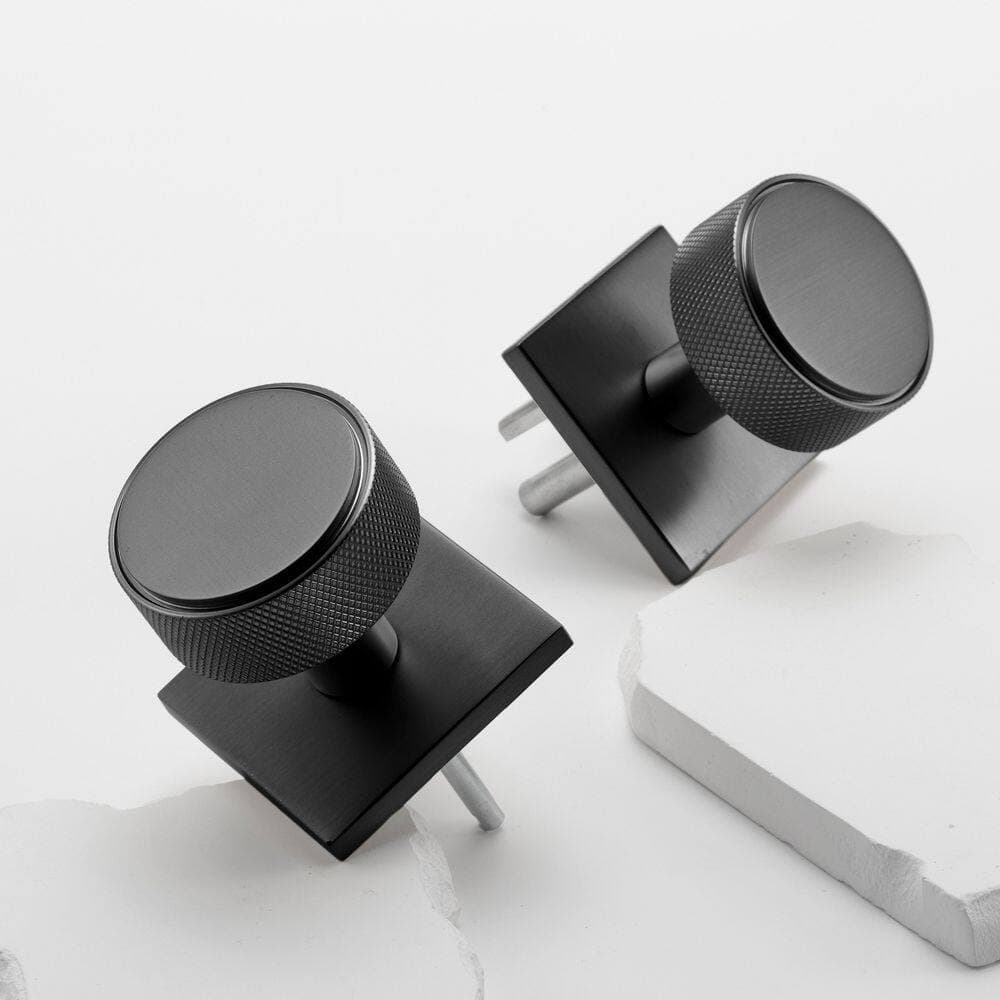 McBowery Taylor Matte Black Modern Flat Knurled Interior Dummy Door Knob, Square Plate and Concealed Screws (Double Dummy) (3)