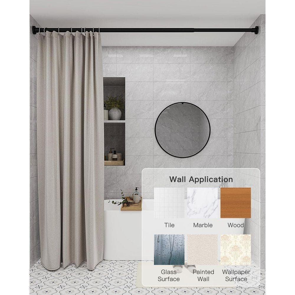 Lynzavix 29 to 85 in. Heavy Duty Adjustable Spring Tension Shower Curtain Rod with Non-Slip End Caps for Bathroom in Black (2)