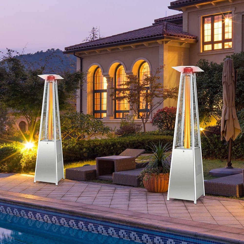 Costway 42000 BTU 90 in. Tall Residential Pyramid Patio Heater Quartz Glass Tube Silver Flame Heating with Wheel (2)