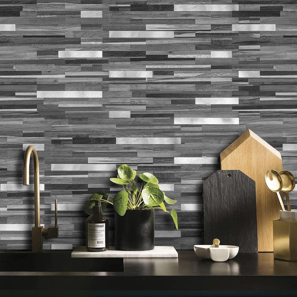 NVNOO 11.4 in. x 11.7 in. x 0.12 in. PVC Peel and Stick Backsplash Tile on Backsplash Tiles for Kitchen, Black (10-Pack) (2)