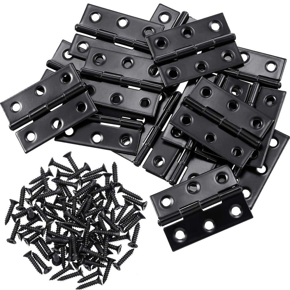 Numhew 16-Piece Small Stainless Steel Door Hinges with Screws, Folding Butt Hinges Home Furniture Hardware, Black (1)