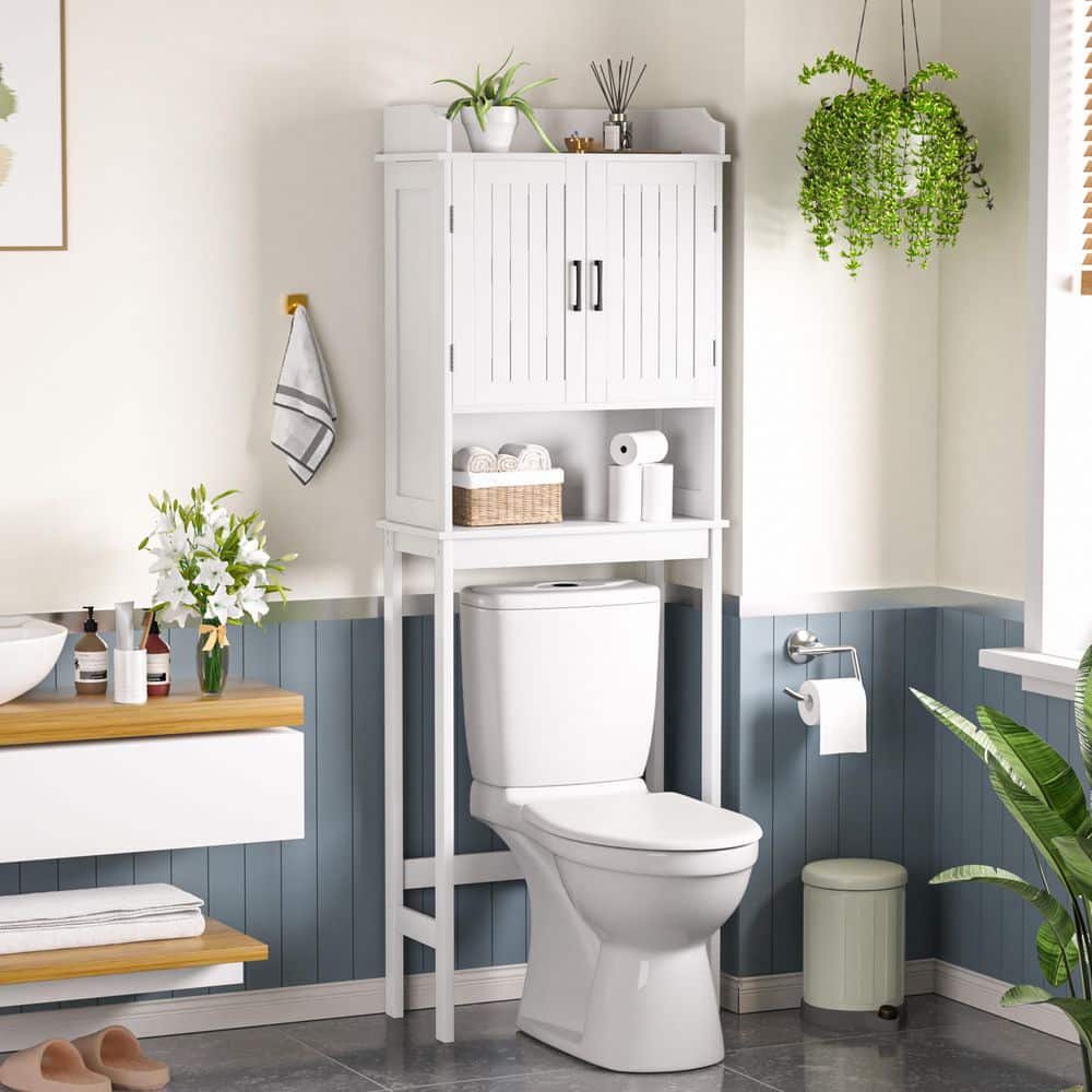 VEIKOUS Bathroom Over-the-Toilet Storage 21.7 in. W x 66.9 in. H x 7.1 in. D Composite Rectangular Shelf in White
