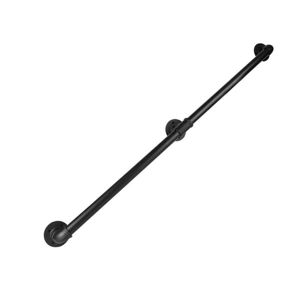 Afoxsos 5 ft. Metal Iron Stair Handrail Black Galvanized Industrial Wall Mount Indoor Outdoor Safety Handle Steps Baluster (1)