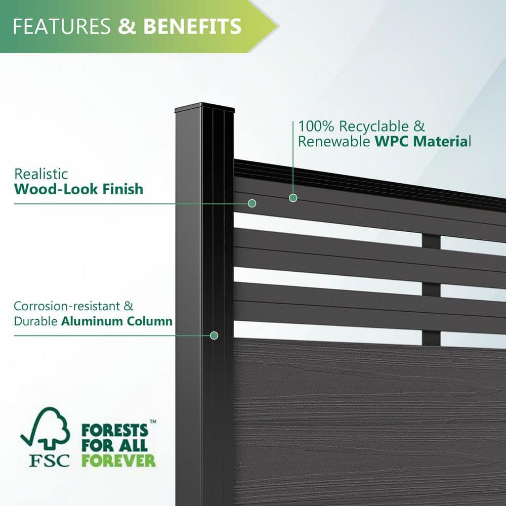 mondaria 5.5 ft. H x 6 ft. W Silver Gray Composite Horizontal Fence Panel Kit with 2 6 ft. Aluminum Posts, Warp-Resistant (3)