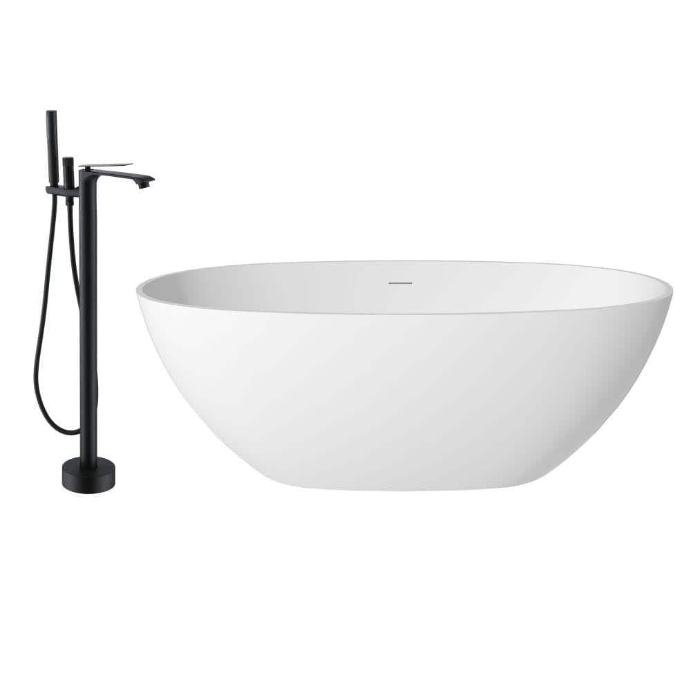 CASAINC 63.39 in. x 29.53 in. Soaking Flatbottom Non-Whirlpool Bathtub with Center Drain and Shower Faucet in Matte White (1)