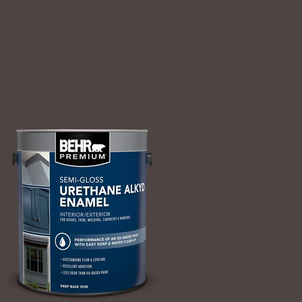 BEHR PREMIUM 1 gal. #SC-104 Cordovan Brown Urethane Alkyd Semi-Gloss Enamel Interior/Exterior Paint (1)