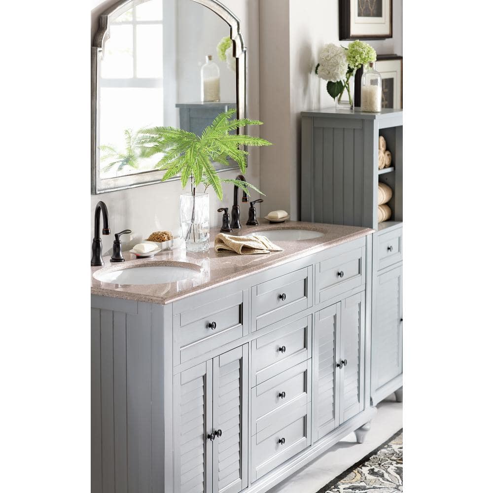 Home Decorators Collection Hamilton 18 in. W 14 in. D 52.5 in. H Gray Freestanding Linen Cabinet (4)