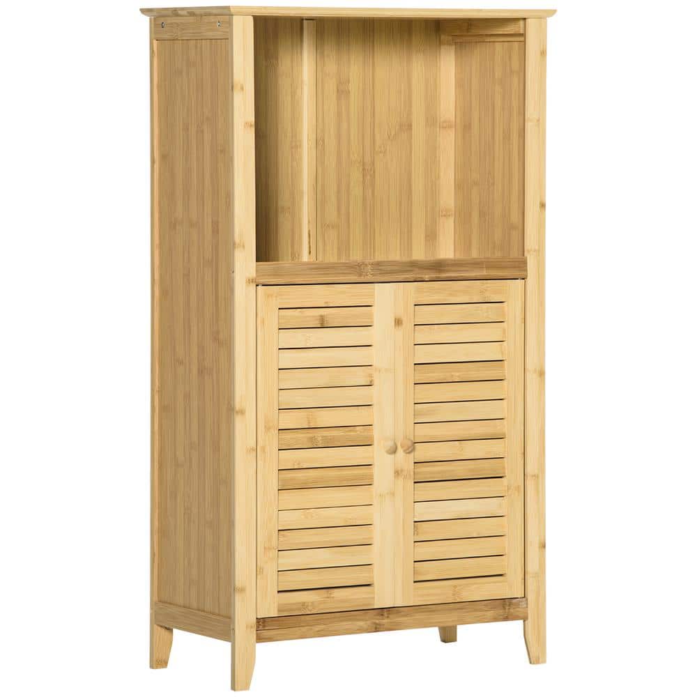 HOMCOM 19.75 in. W x 10 in. D x 36.25 in. H Yellow Bamboo Freestanding Linen Cabinet with Doors