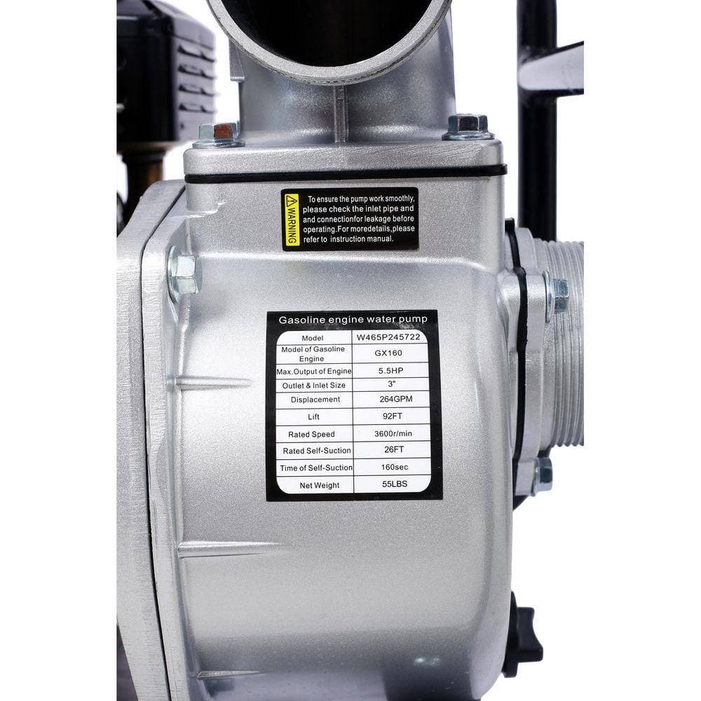 WRIGHTMASTER 5.5 HP Gas 4-Stroke Water Pump, 264 GPM, 98 ft.  Lift, 3 in. Inlet/Outlet, Compact and Easy to Carry (3)