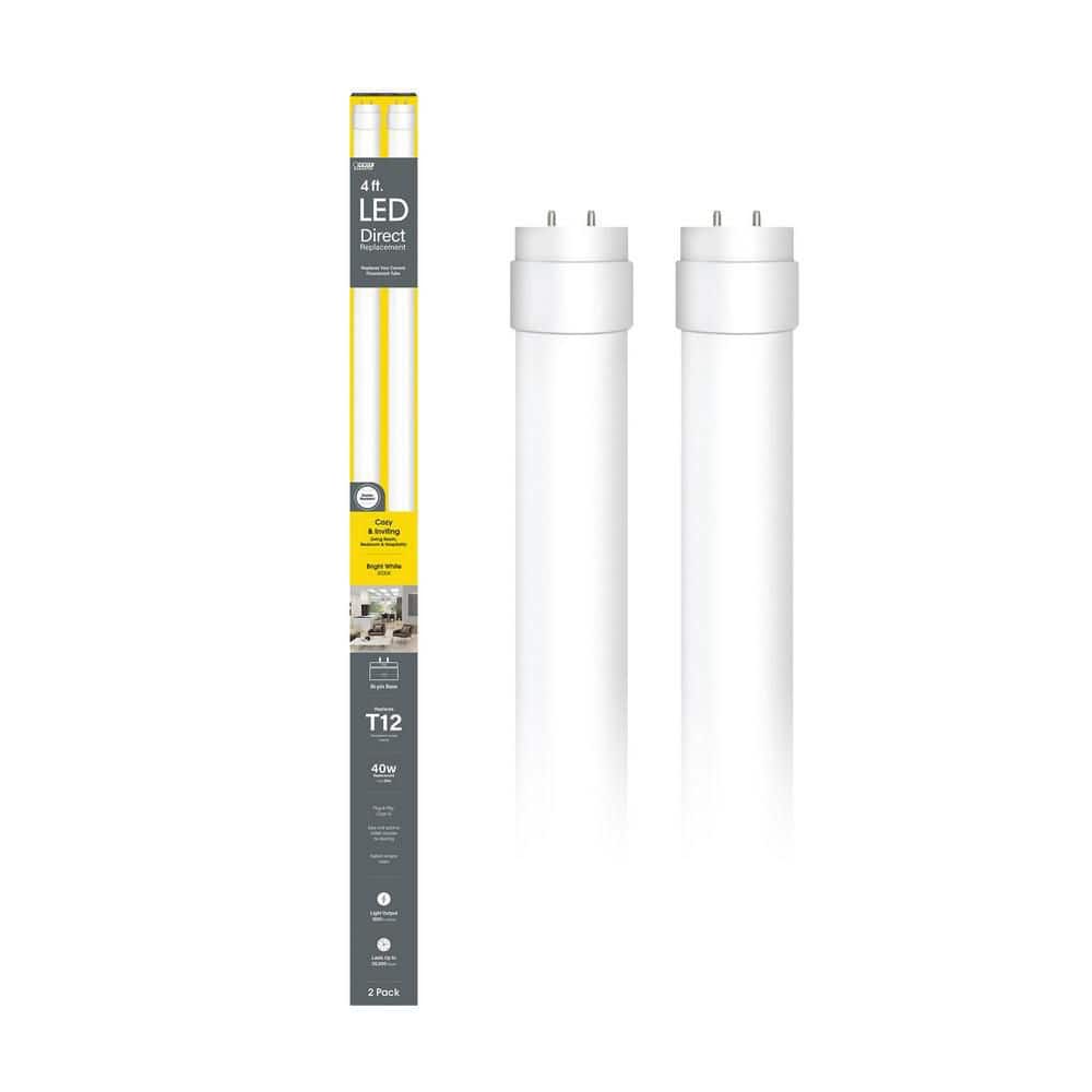 Feit Electric 20-Watt 4 ft. T12 G13 Type A Plug and Play Linear LED Tube Light Bulb, Bright White 3000K (2-Pack) (2)