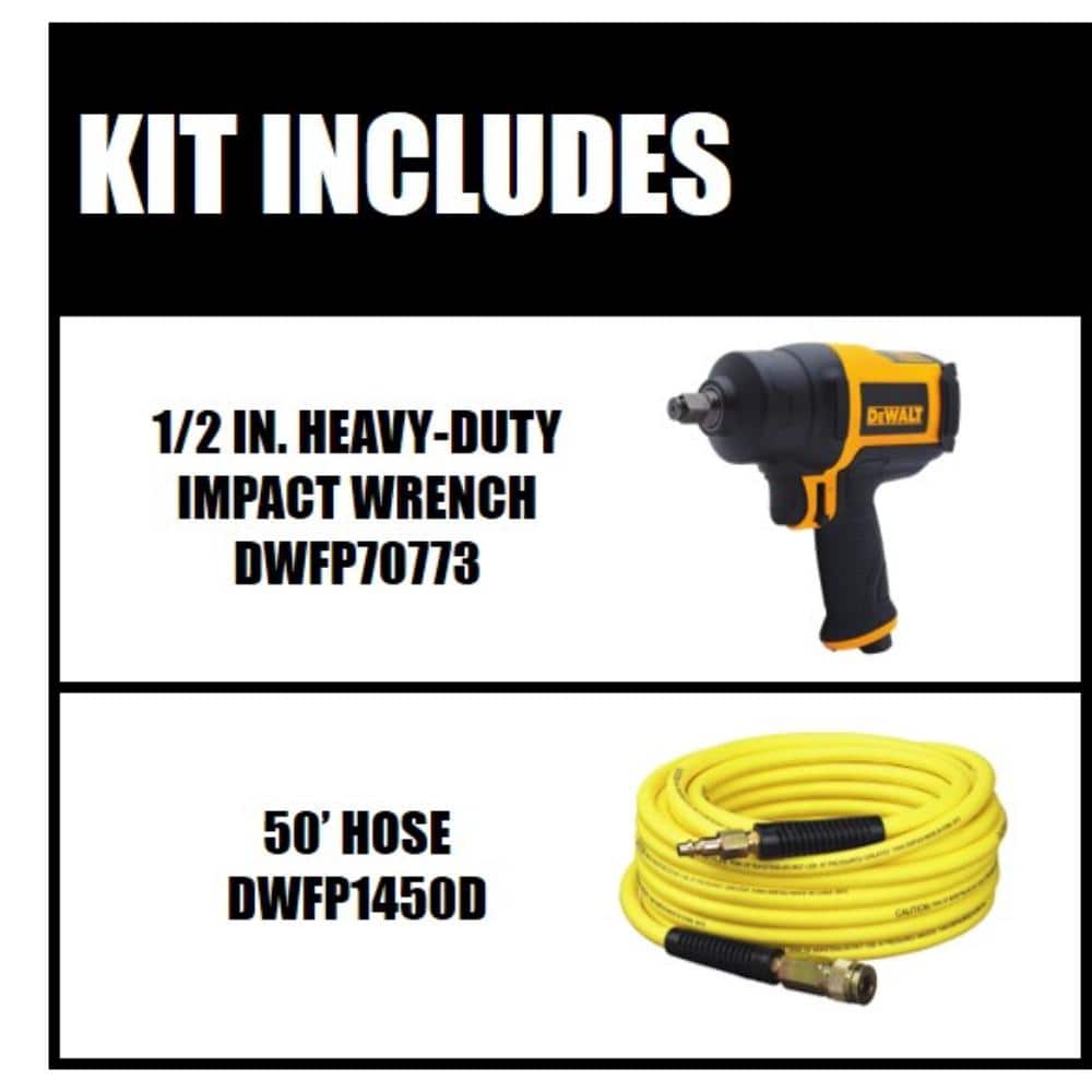 DEWALT 1/2 in. Heavy-Duty Pneumatic Impact Wrench and 50 ft. x 1/4 in. Air Hose (2)