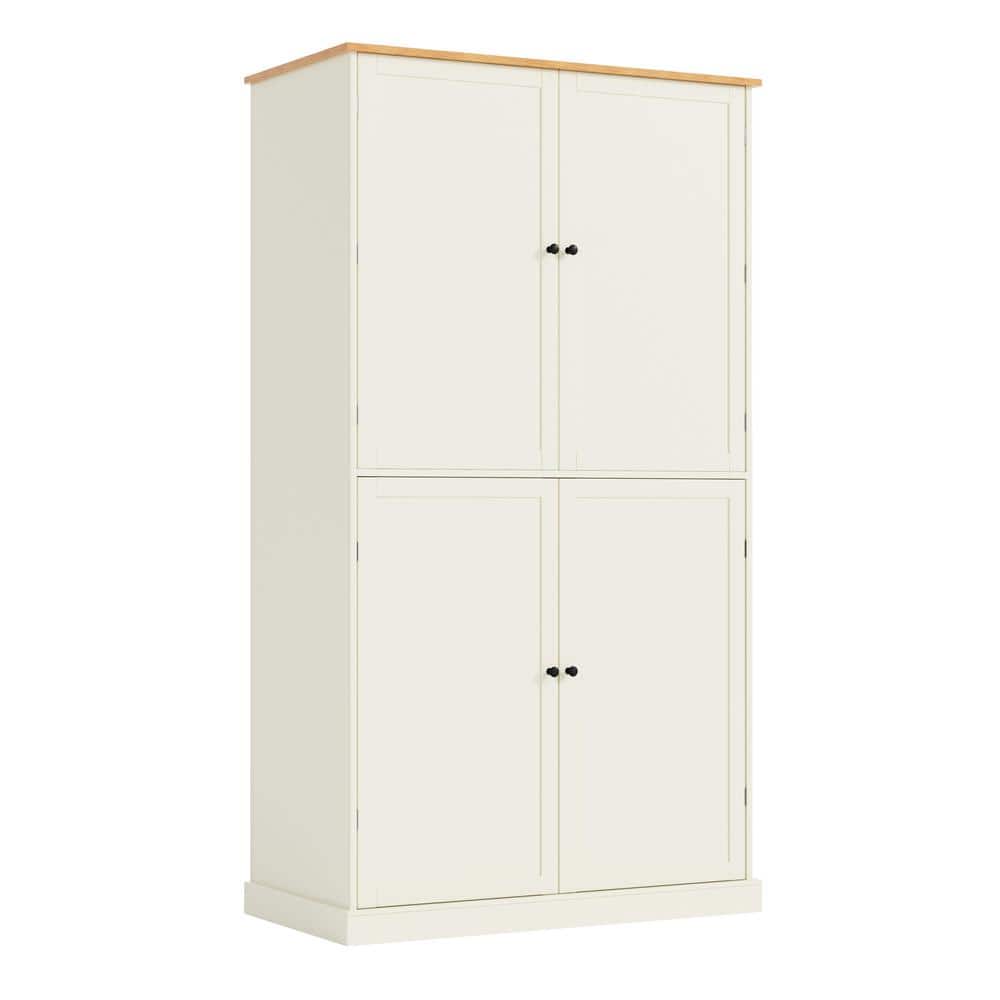 Unbranded 39.8 in. W x 20 in. D x 71.3 in. H Beige Linen Cabinet with 2 Drawers 2 Adjustable Shelves 8 Door Shelves for Kitchen (1)