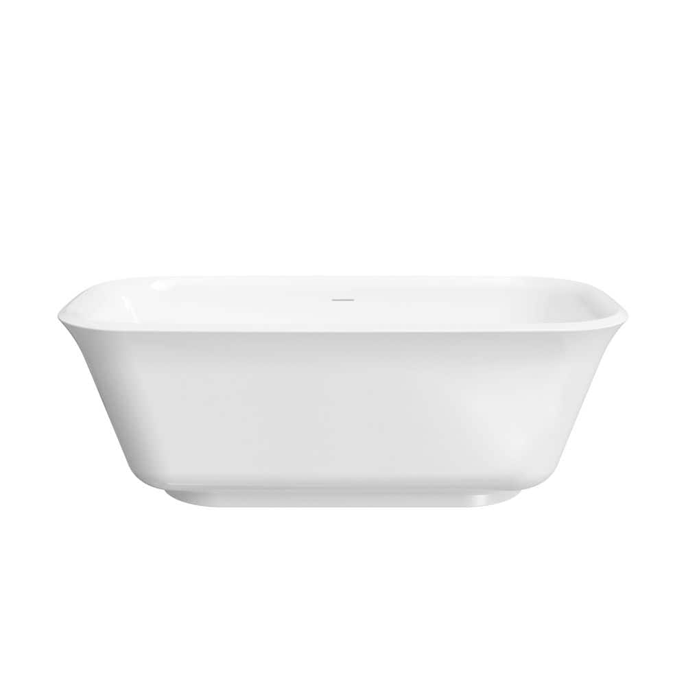 FORCLOVER 67 in. x 32 in. Freestanding Rectangle Soaking Bathtub with Center Drain and Groove Overflow in White/Polished Chrome (1)