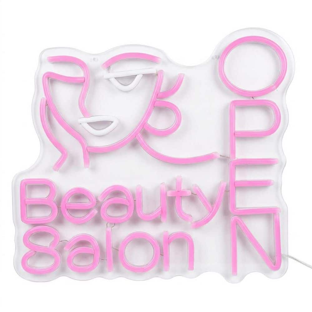 Afoxsos Open Neon Sign Beauty Salon Series Pink Acrylic LED Light Neon Signboard for Hair Nail Makeup Barber Shop Decor