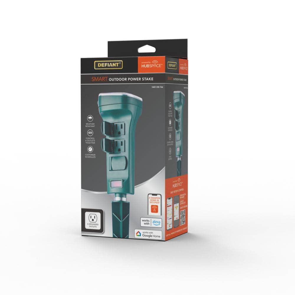 Defiant Smart Outdoor 4 ft. 6-Outlet Power Stake Timer Powered by Hubspace (3)