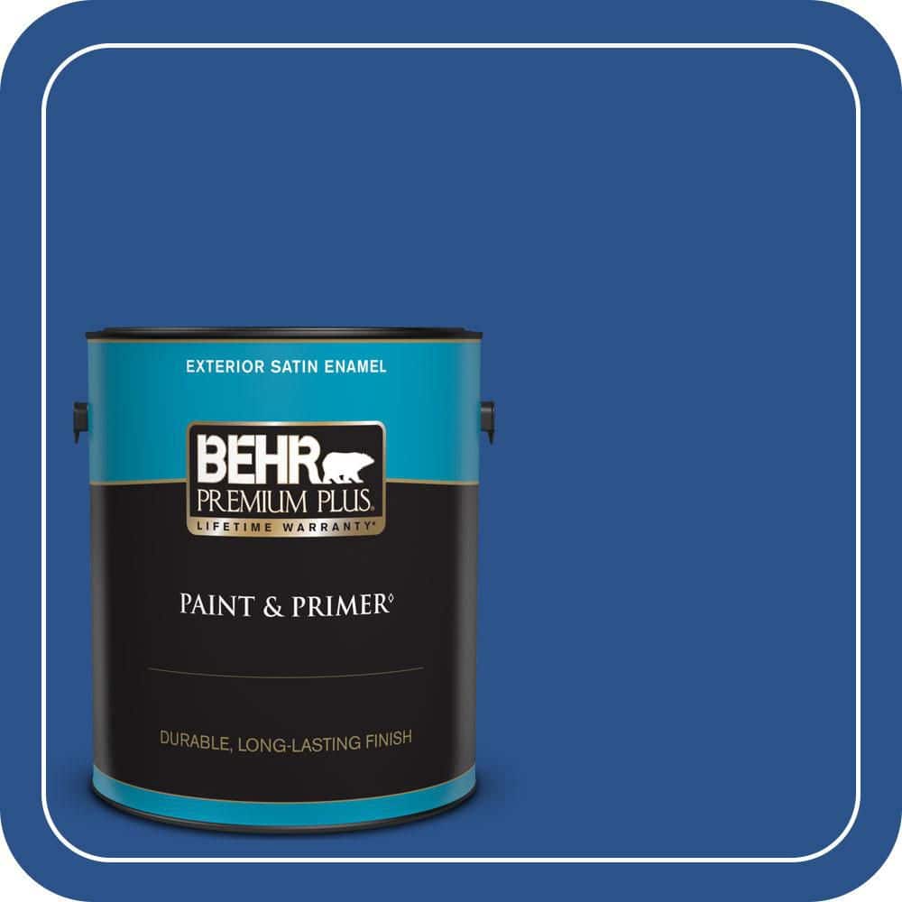 BEHR PREMIUM PLUS 1 gal. #P520-7 Flashy Sapphire Satin Enamel Exterior Paint & Primer