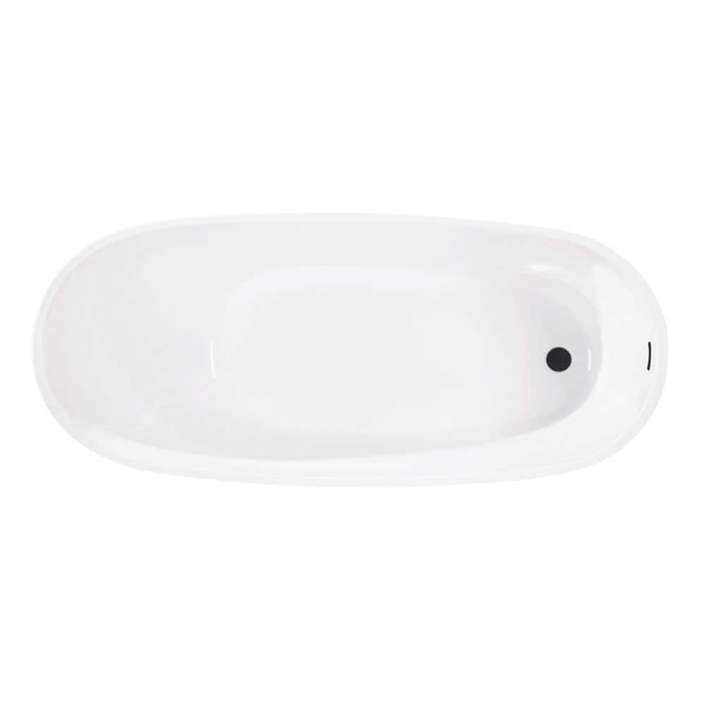Kingston Brass Aqua Eden 54 in. x 27.4 in. Acrylic Flatbottom Soaking Freestanding Bathtub in Glossy White/Matte Black with Drain (1)