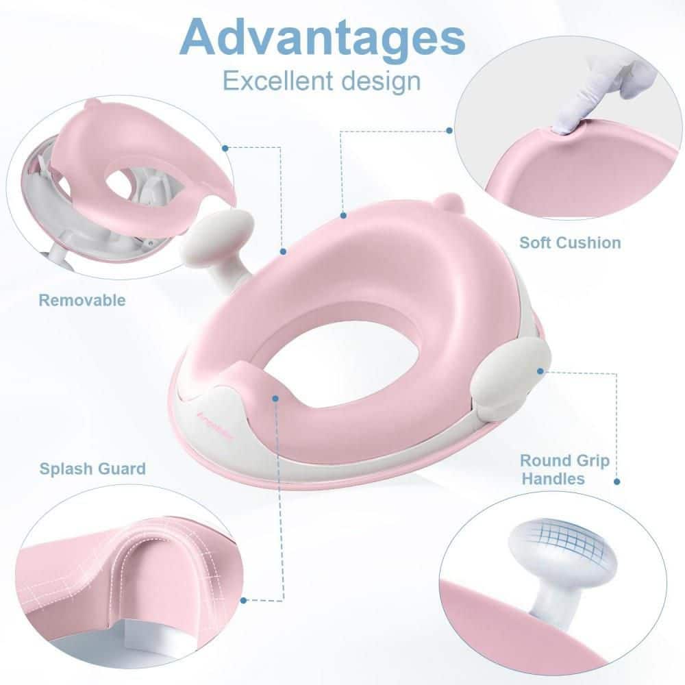 Numhew Potty Training Toilet Seat, Soft Cushion, Safety Handles, Anti-Slip, Splash Guard, Plastic Shower Chair in Pink (2)